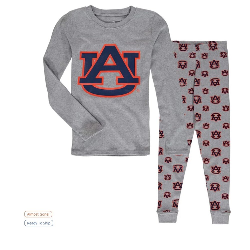 NEW! Youth Heathered Gray Auburn Tigers Long Sleeve T-Shirt & Pant Sleep Set